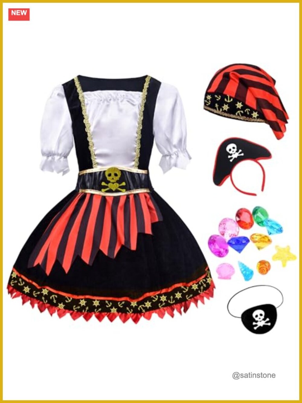 Girls Pirate Costume Princess Dress for Kids Ages 3-9 with Accessories